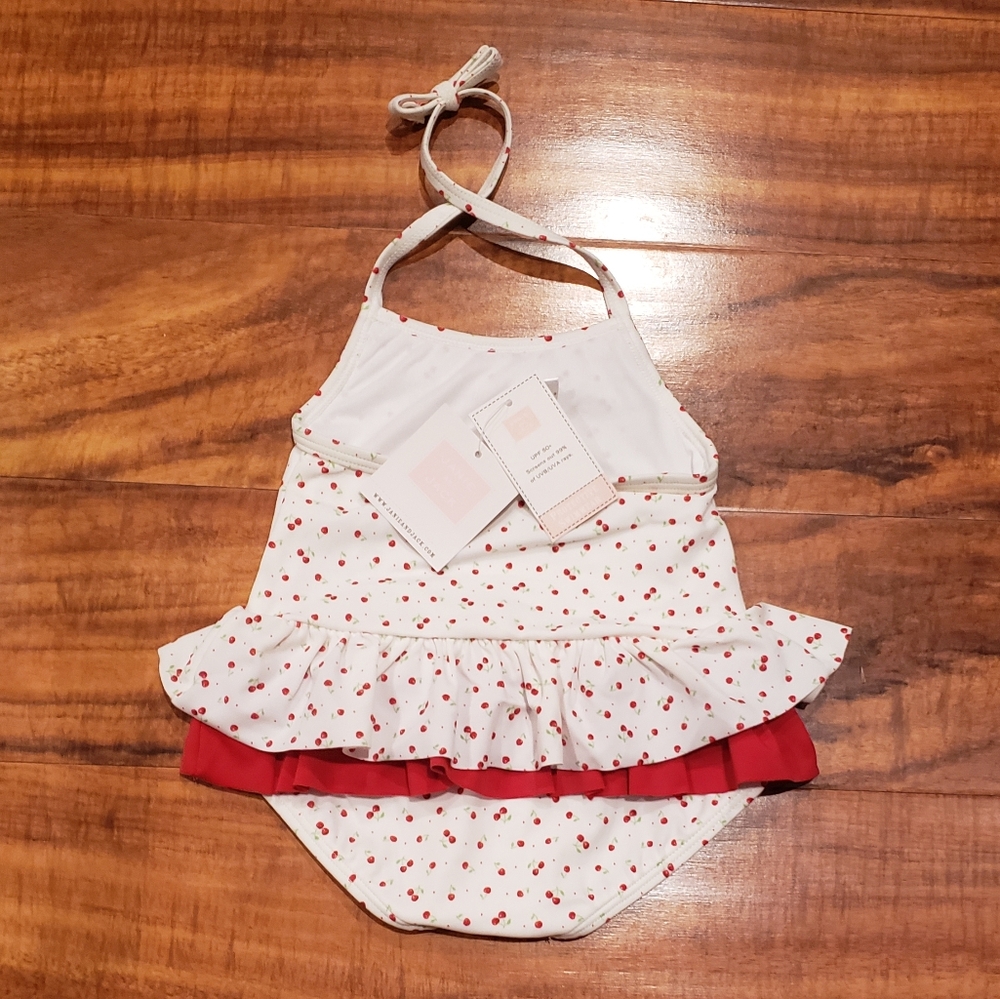 Janie and Jack NWT 6-12 months cherry ruffle swimsuit, coverup, shoes and socks - Picture 5 of 16